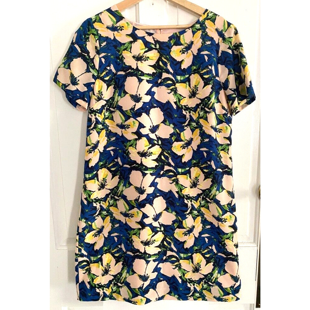 J Crew Women’s Short Sleeve Floral colorful Gallery Shift Dress Size 10 (medium)